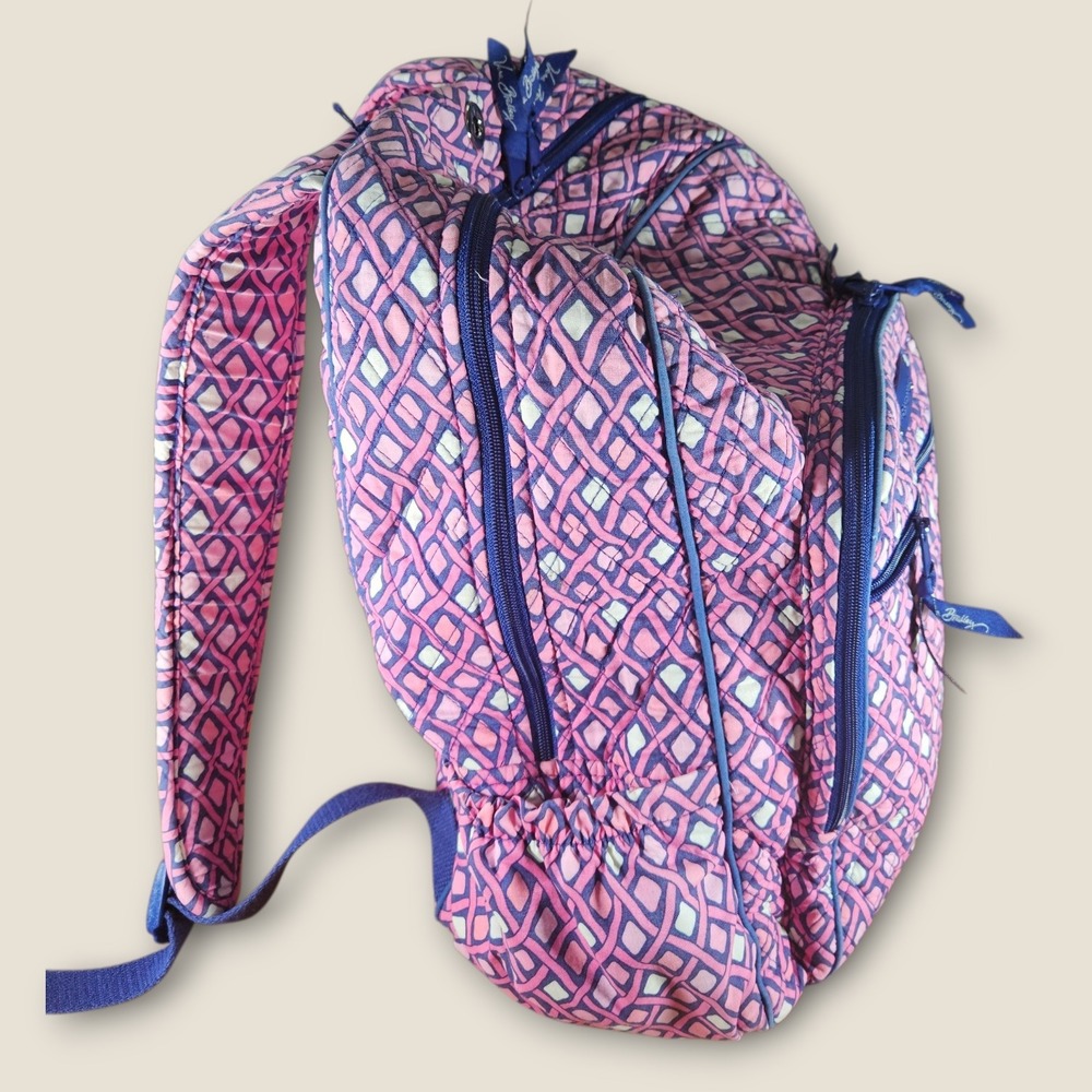 Vera Bradley‎ Backpack Katalina Pink Diamonds Campus Laptop Book Bag Pink Blue - Picture 3 of 13